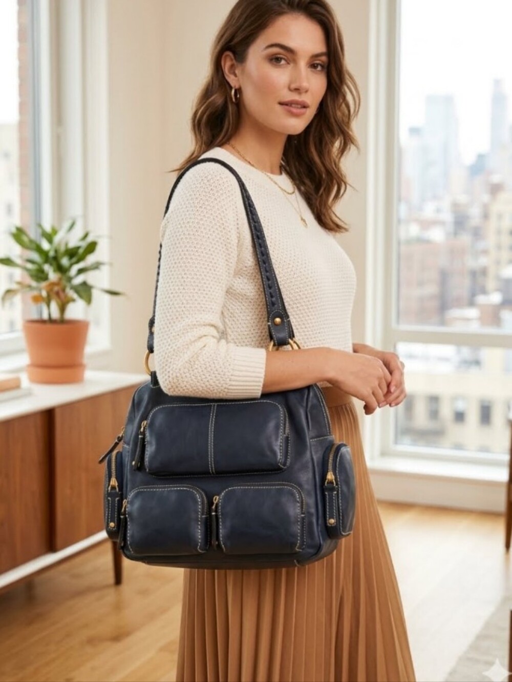 TOD'S Shoulder Leather Zip Pocket Handbag